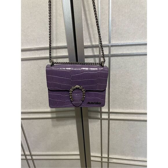 Purple Leather Small Croc Embossed Crossbody Chain MARINA GALANTI Made In Italy - Picture 1 of 12